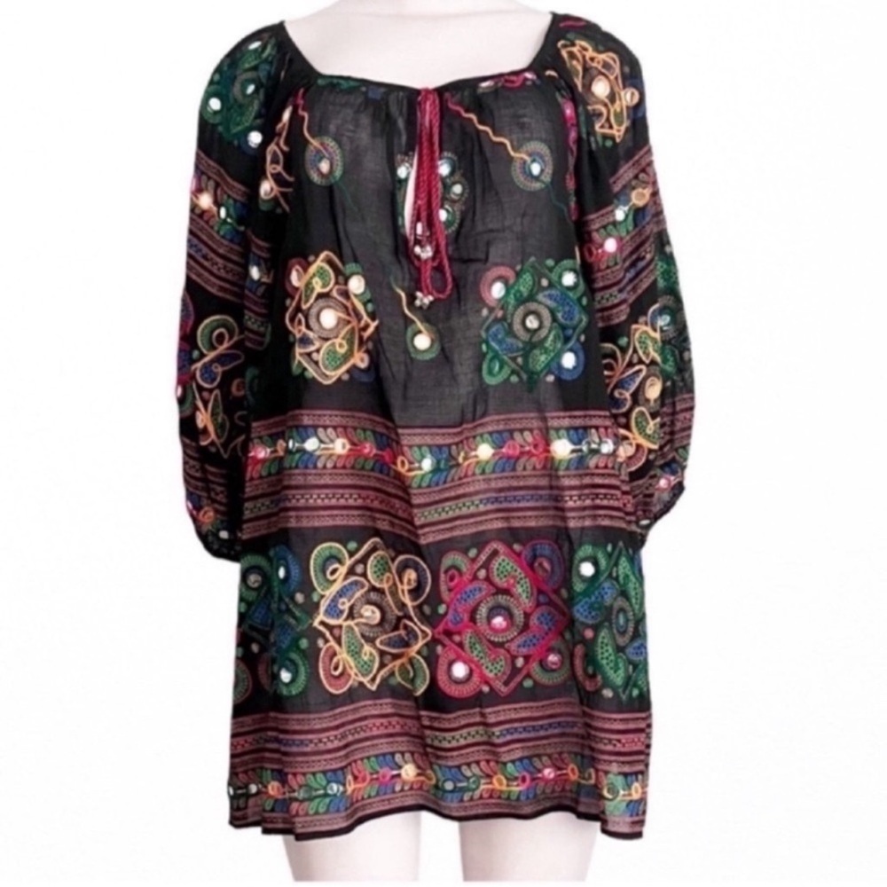RARE NWT Juliet Dunn London Black Embroidered Mini Kaftan Dress Mirror Beach S - Picture 4 of 14